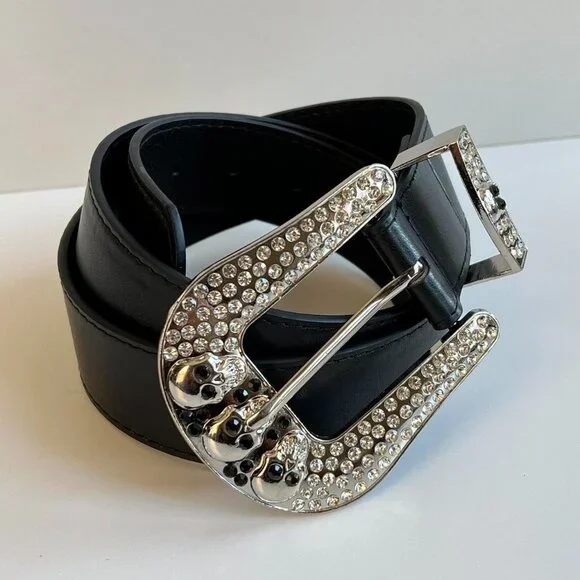 y2k 2000s chrome skull rhinestone black and silver grunge emo belt - Picture 5 of 8
